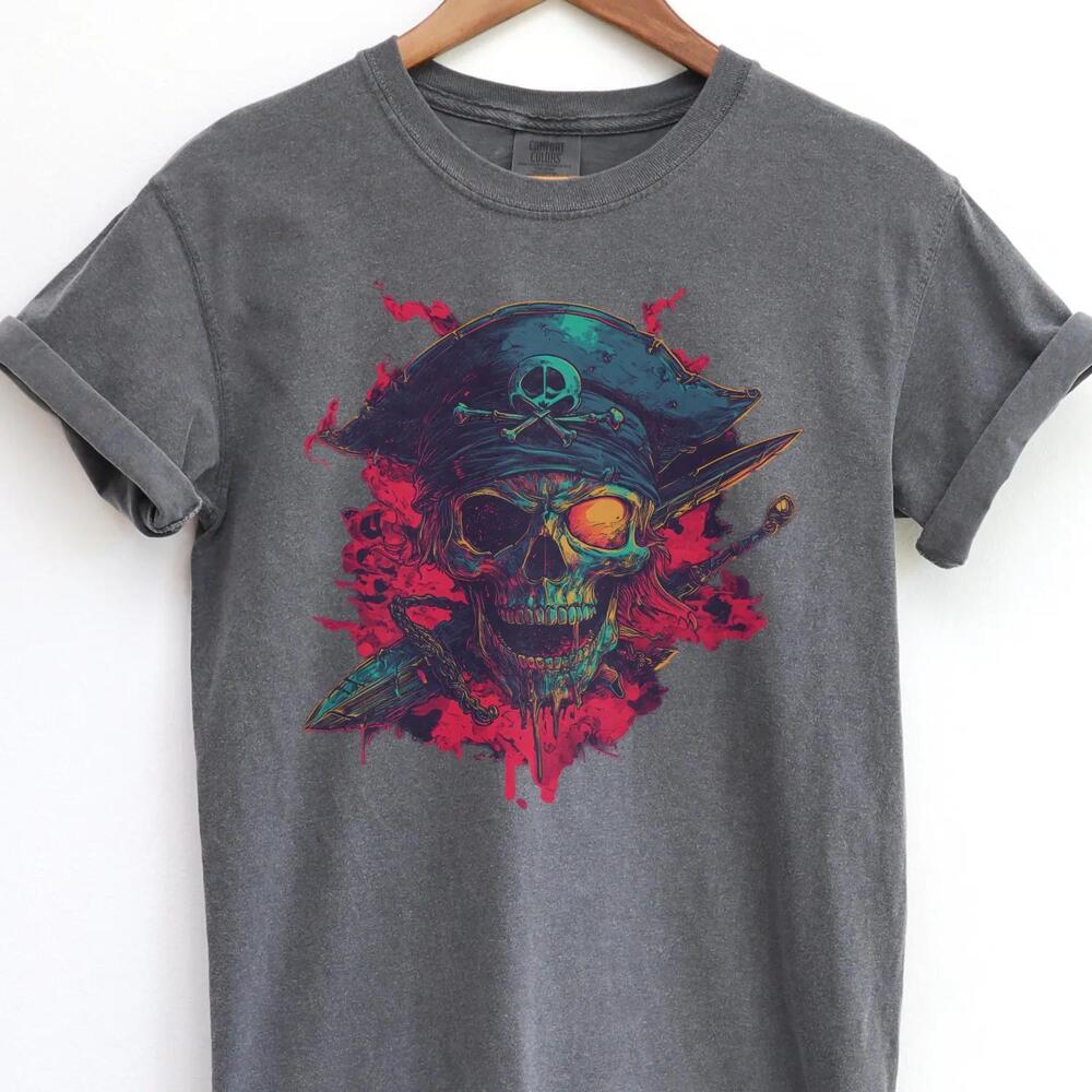 Skull Pirate Tee, Dark Academia Tshirt, Retro Ultra Soft